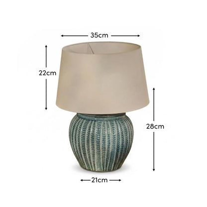 Elmer 27cm Ceramic Lamp Base - Teal Blue & Coningsby 35cm Cotton Lamp Shade - Snow White - Laura James