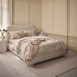 Elodie Double Ottoman Bed - Ivory Pleated with Nordic Oak Legs - Laura James 