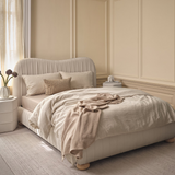 Elodie Double Ottoman Bed - Ivory Pleated with Nordic Oak Legs