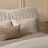 Elodie King Ottoman Bed - Ivory Pleated with Nordic Oak Legs - Laura James 