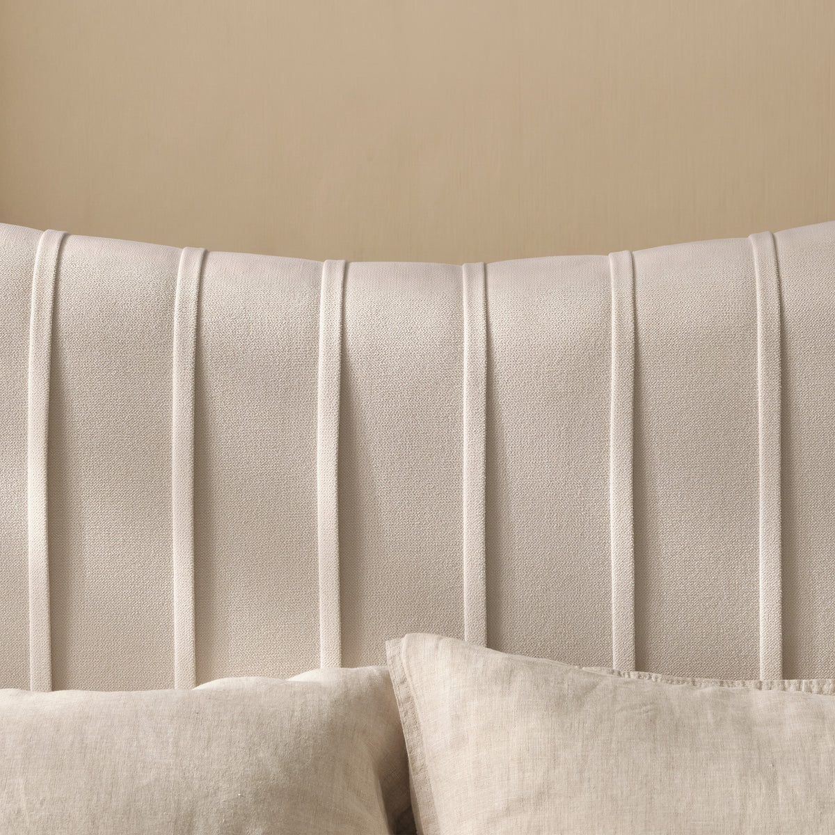 Elodie Double Ottoman Bed - Ivory Pleated with Nordic Oak Legs - Laura James 