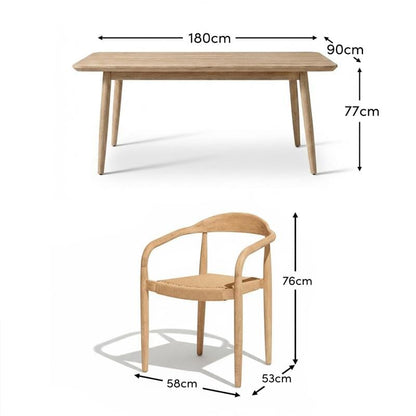 Elowen 6 Seater Wooden Garden Dining Set with Sasha Chairs - Sand Rope