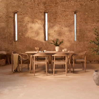 Elowen 6 Seater Wooden Garden Dining Set with Sasha Chairs - Sand Rope - Laura James
