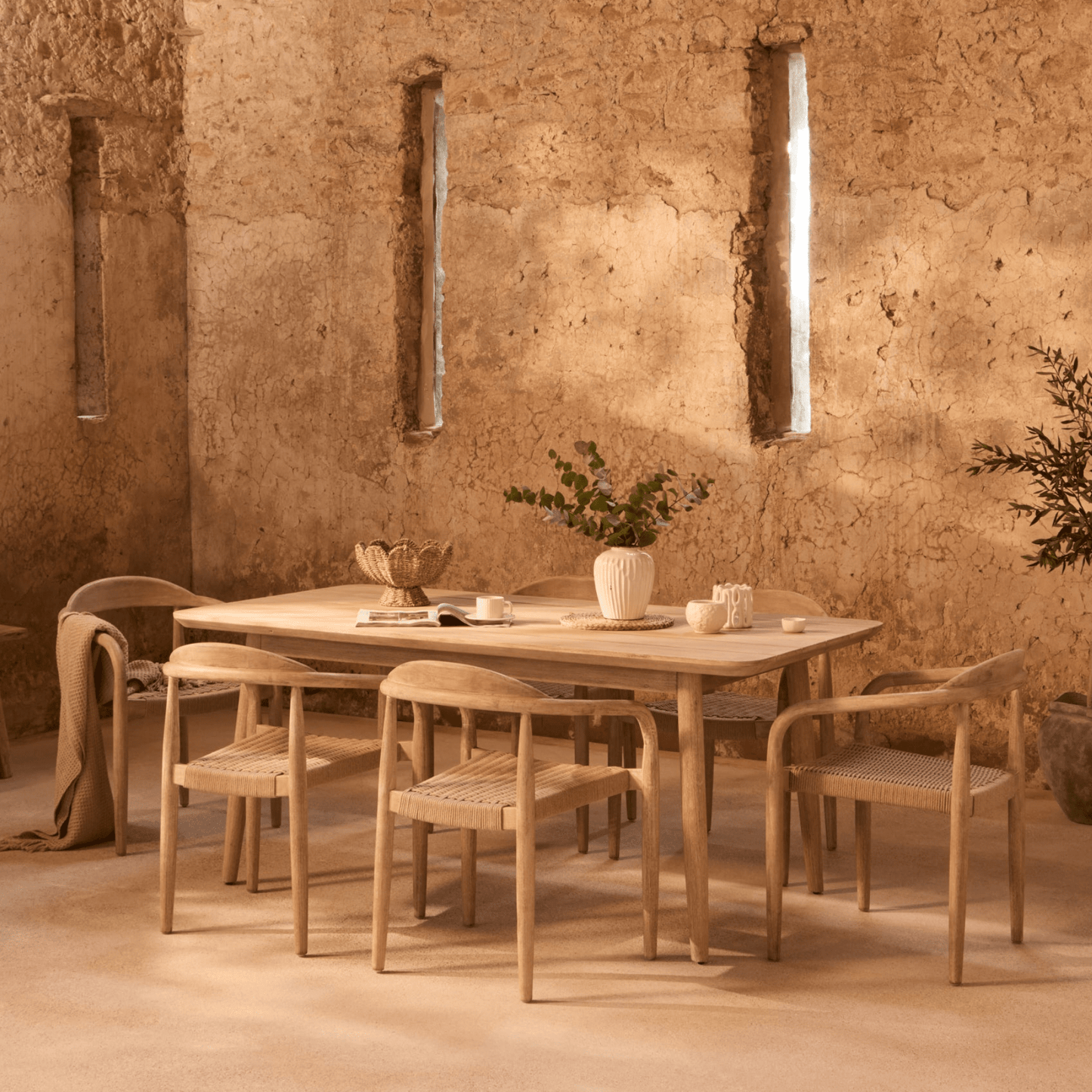 Elowen 6 Seater Wooden Garden Dining Set with Sasha Chairs - Sand Rope