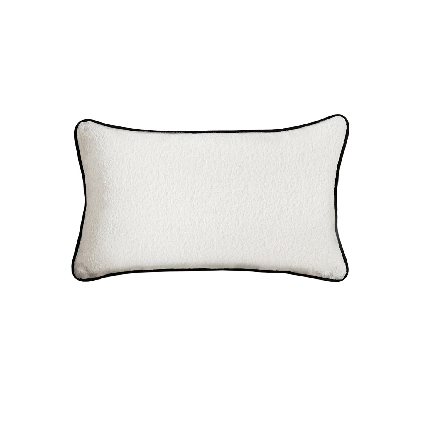 Elsham 35x55cm Scatter Cushion Cover - Chalk White Boucle with Jet Black Velvet Piping - Laura James 