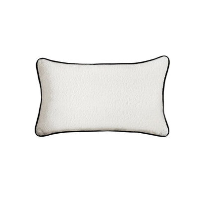 Elsham 35x55cm Scatter Cushion Cover - Chalk White Boucle with Jet Black Velvet Piping - Laura James 