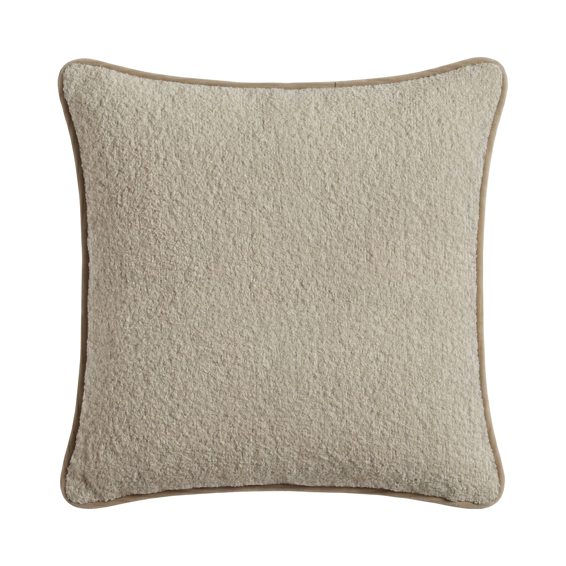Elsham 45x45cm Scatter Cushion Cover - Light Beige Boucle with Clay Velvet Piping - Laura James 