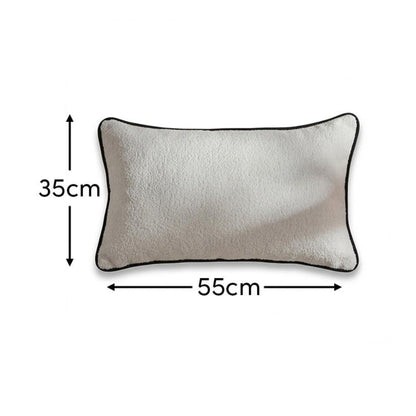Elsham 35x55cm Scatter Cushion Cover - Chalk White Boucle with Jet Black Velvet Piping - Laura James
