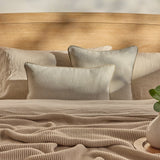 Elsham 45x45cm Scatter Cushion Cover - Light Beige Boucle with Clay Velvet Piping - Laura James