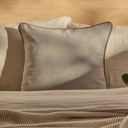 Elsham 45x45cm Scatter Cushion Cover -  Soft Beige with Driftwood Velvet Piping - Laura James