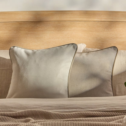 Elsham 45x45cm Scatter Cushion Cover -  Soft Beige with Driftwood Velvet Piping - Laura James