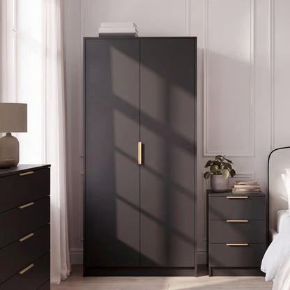 Essie Wardrobe & Drawers Bedroom Set - Pitch Black
