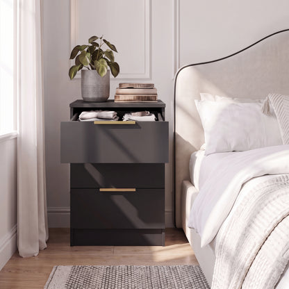 Essie 3 Drawer Bedside Table - Pitch Black - Set of 2