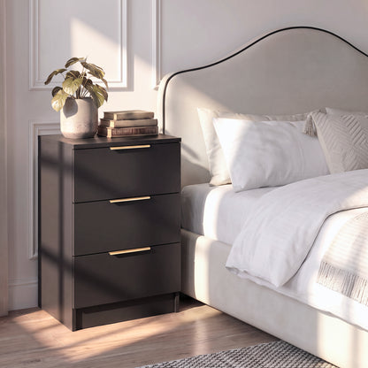 Essie 3 Drawer Bedside Table - Pitch Black - Set of 2