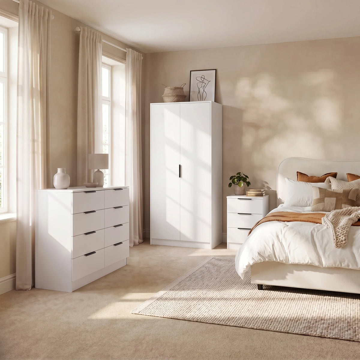 Essie 3 Piece Bedroom Set - 8 Chest of Drawers - Pure White