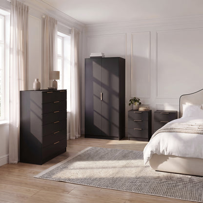 Essie 3 Drawer Bedside Table - Pitch Black - Set of 2