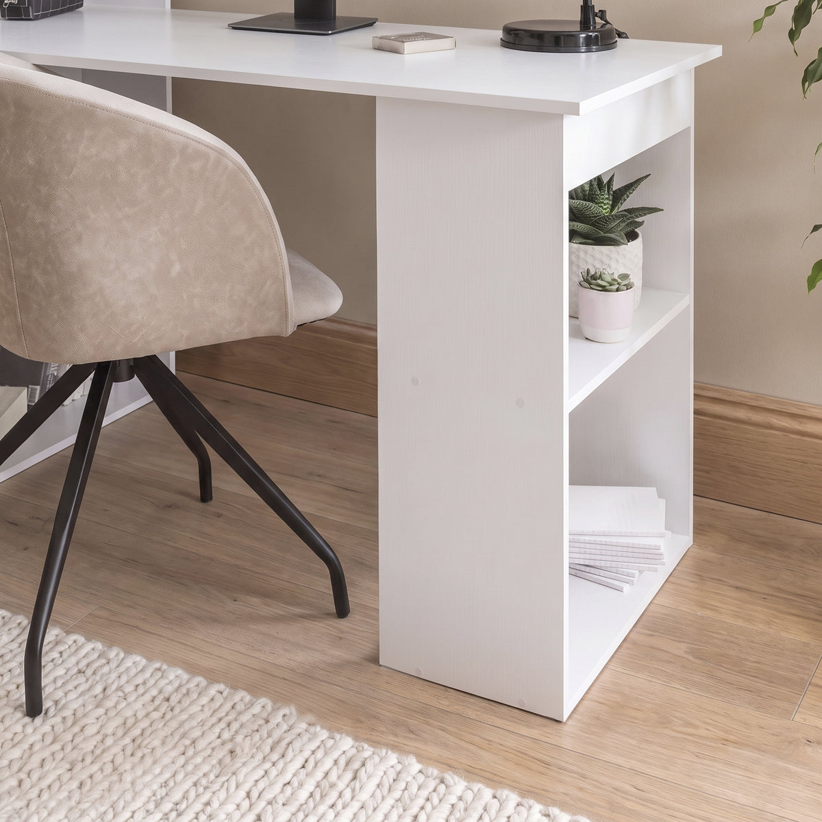 Essie Desk with Shelves - White