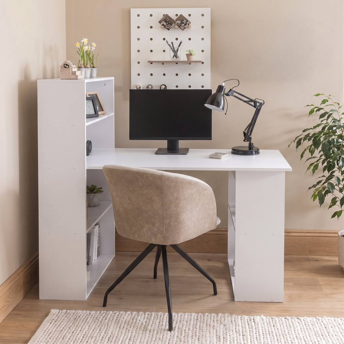 Essie Desk with Shelves - White