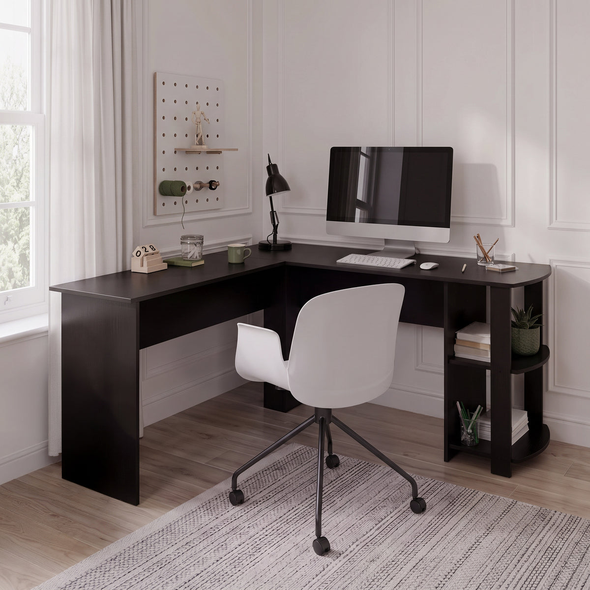 Essie L-Shaped Black Desk with Logan Office Chair
