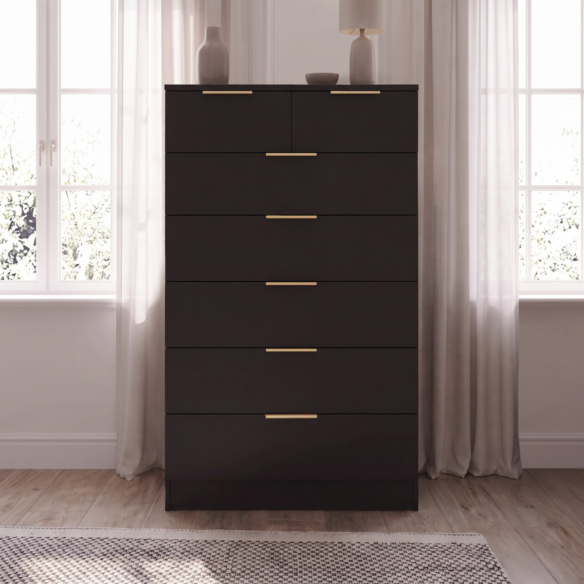 Essie Wardrobe & Drawers Bedroom Set - Pitch Black
