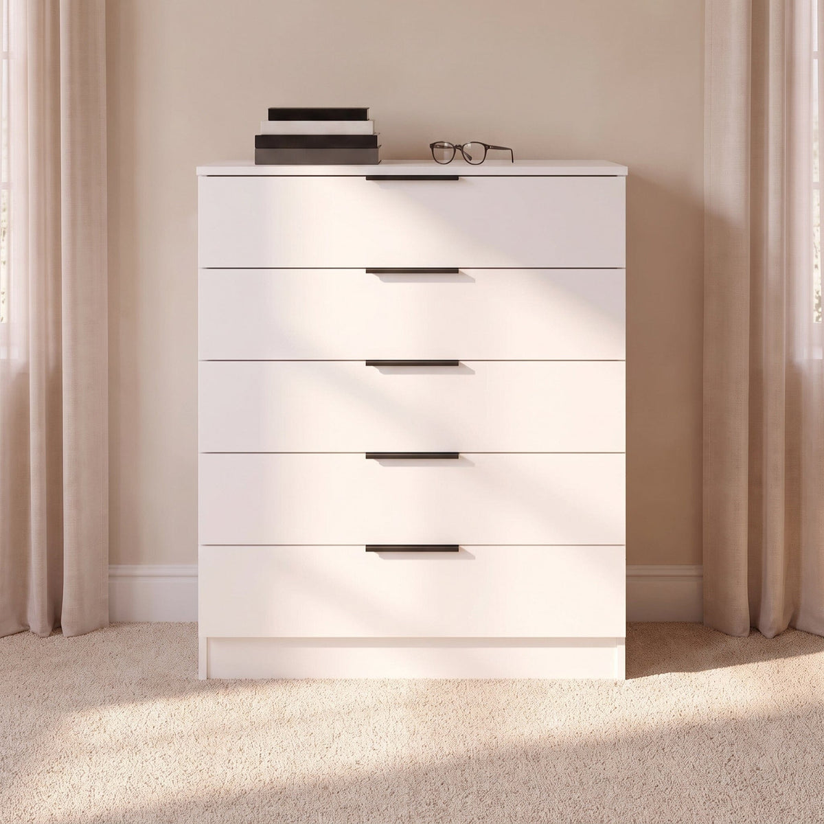 Essie Tall Chest of 5 Drawers - White
