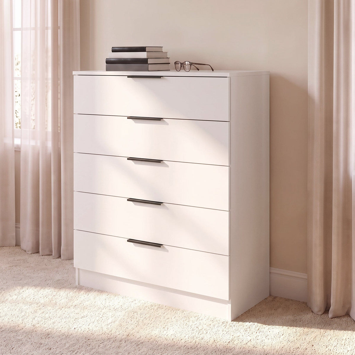 Essie Tall Chest of 5 Drawers - White