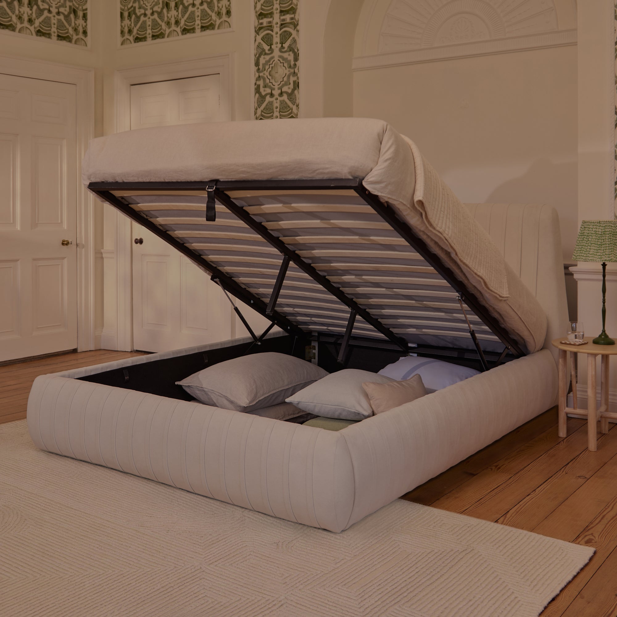 Etta Double Ottoman Bed Ivory Pleated Laura James Etta Double Ottoman Bed Ivory Pleated Laura James