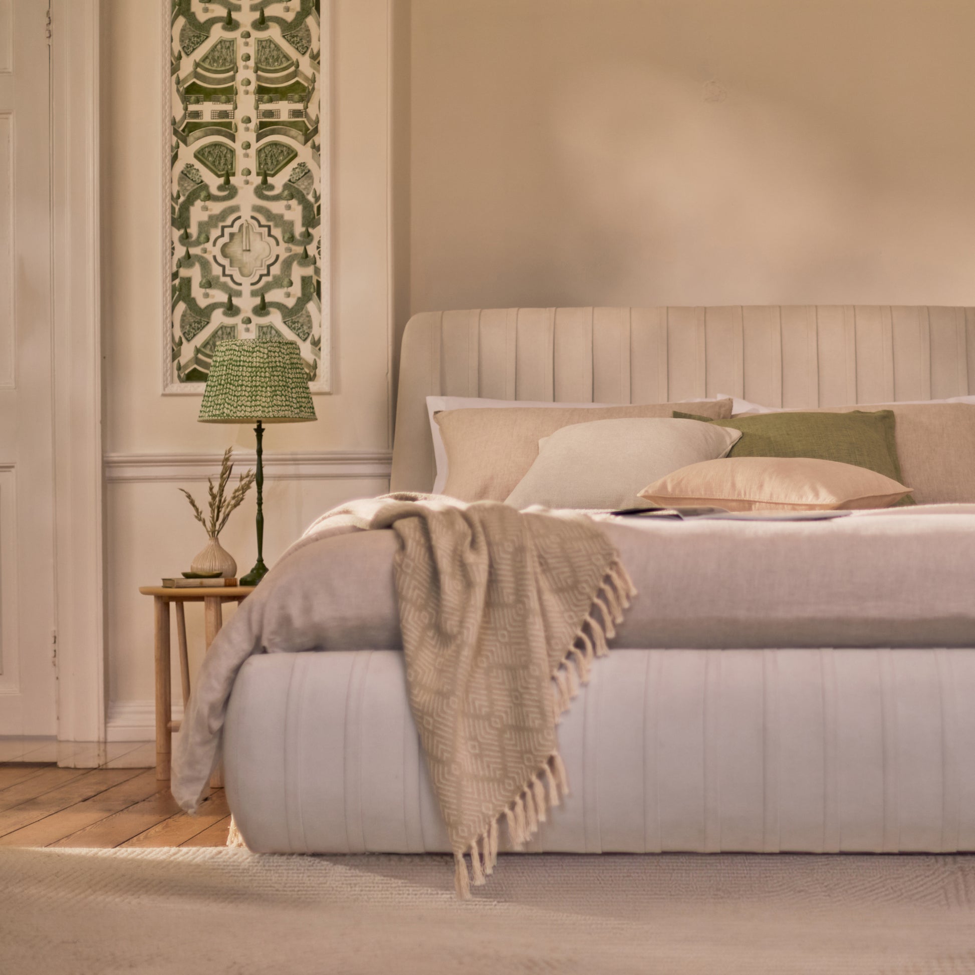 Etta King Ottoman Bed - Ivory Pleated - Laura James