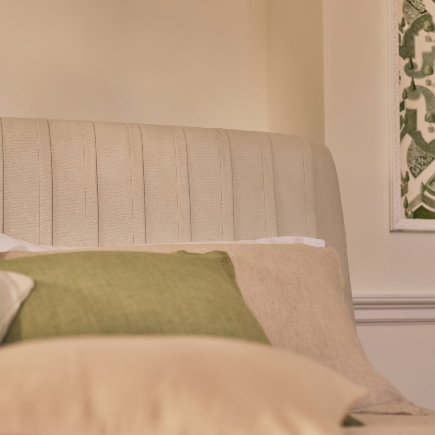 Etta King Ottoman Bed - Ivory Pleated - Laura James