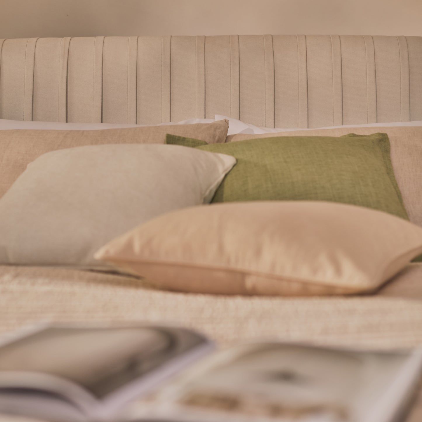 Etta King Ottoman Bed - Ivory Pleated - Laura James