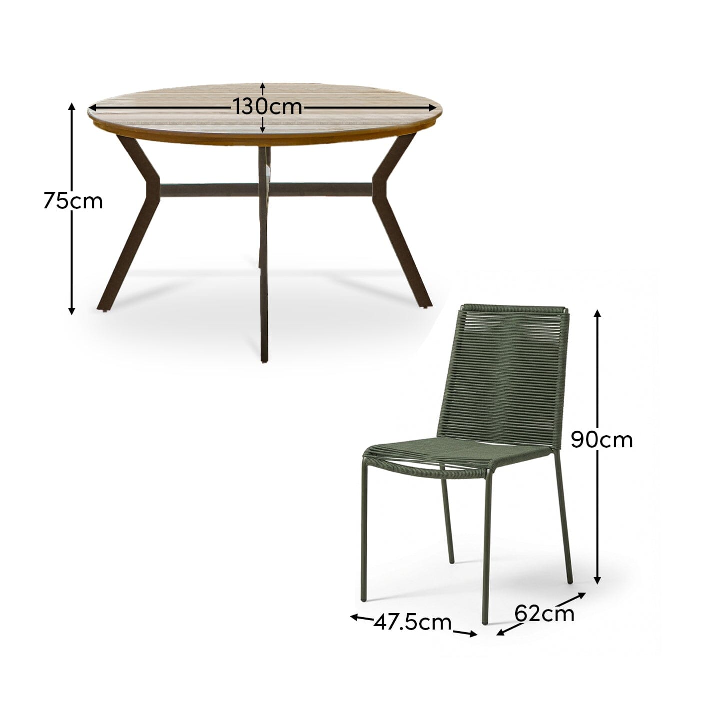 Ezra 4 Seater Round Wooden Garden Set with Ryder Khaki Chairs - Laura James