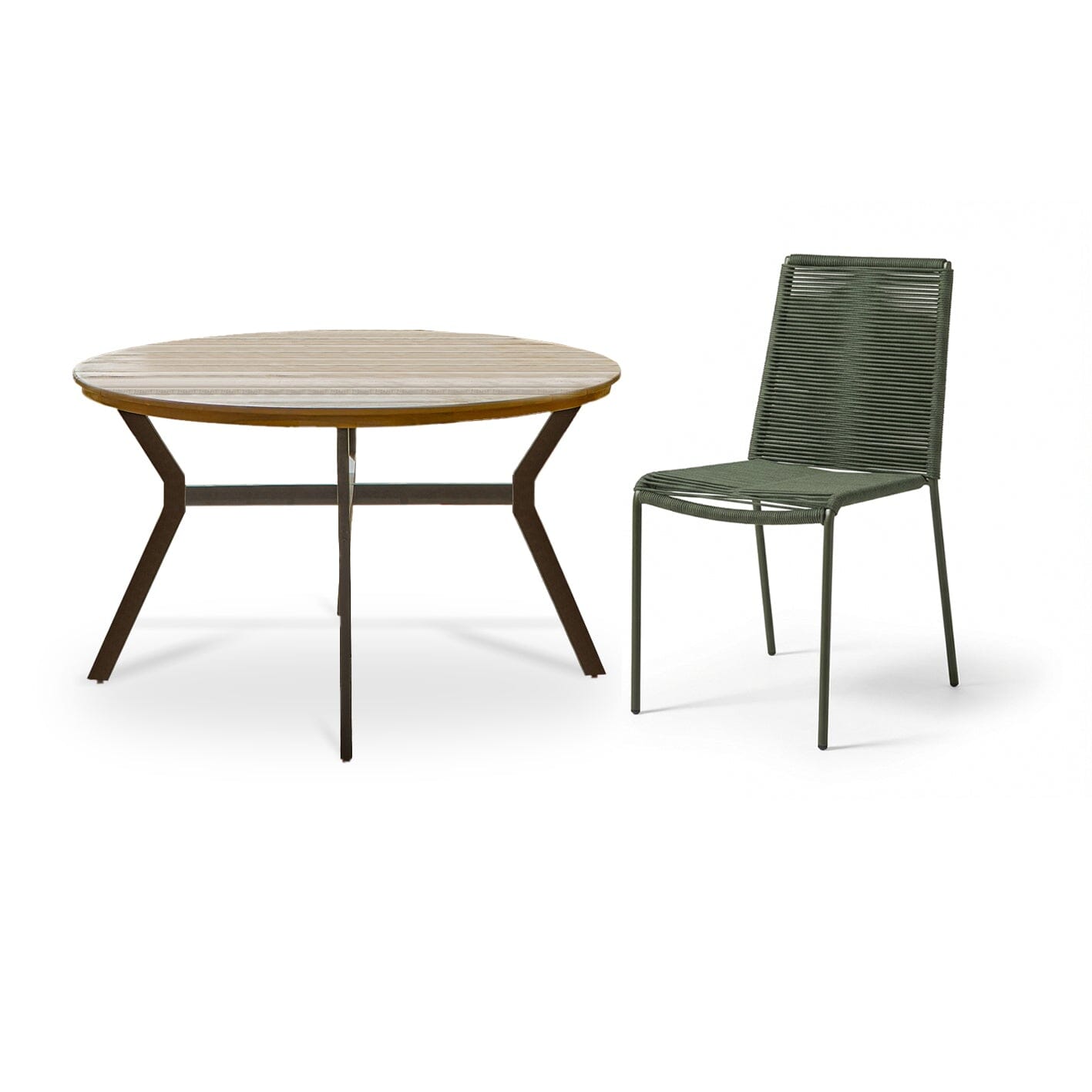 Ezra 4 Seater Round Wooden Garden Set with Ryder Khaki Chairs - Laura James
