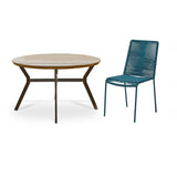 Ezra 4 Seater Round Wooden Garden Set with Ryder Teal Chairs - Laura James