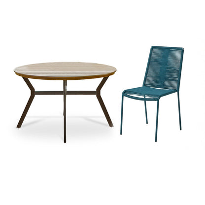 Ezra 4 Seater Round Wooden Garden Set with Ryder Teal Chairs - Laura James