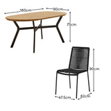 Ezra 6 Seater Oval Wooden Garden Dining Set with Ryder Black Chairs - Laura James