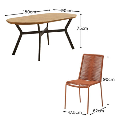 Ezra 6 Seater Oval Wooden Garden Dining Set with Ryder Burnt Orange Chairs - Laura James