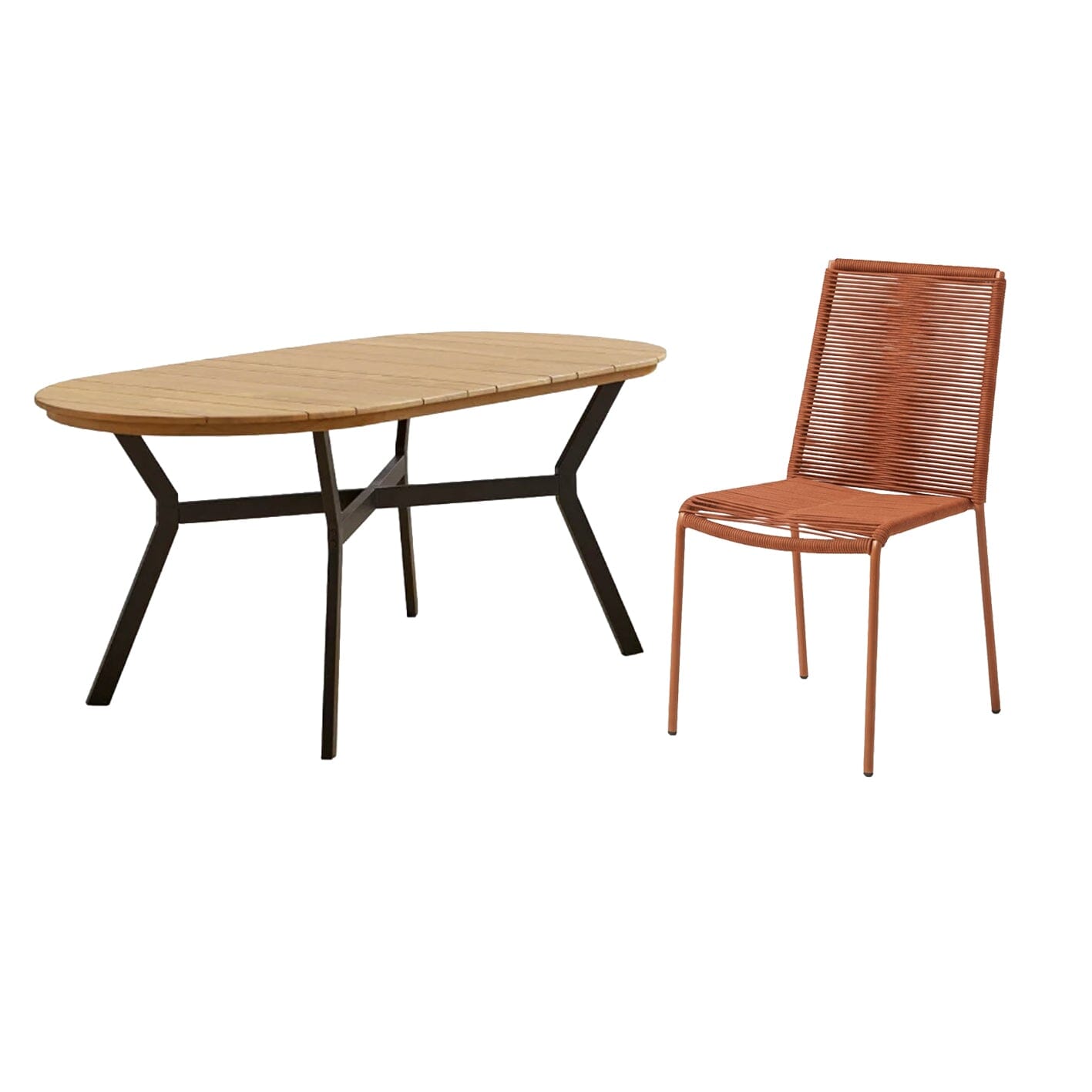 Ezra 6 Seater Oval Wooden Garden Dining Set with Ryder Burnt Orange Chairs - Laura James