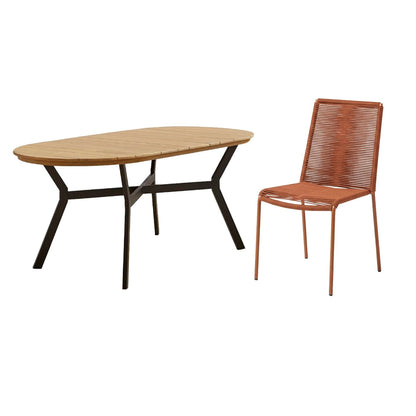 Ezra 6 Seater Oval Wooden Garden Dining Set with Ryder Burnt Orange Chairs - Laura James