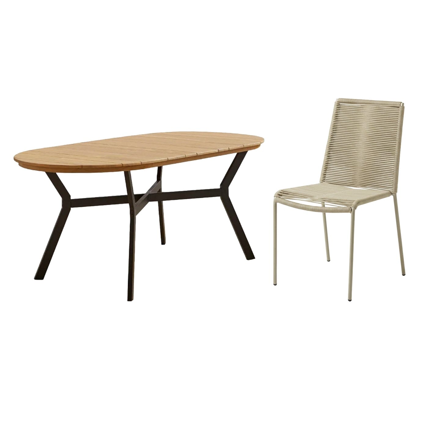 Ezra 6 Seater Oval Wooden Garden Dining Set with Ryder Clay Chairs - Laura James
