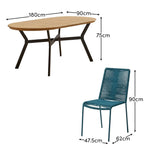 Ezra 6 Seater Oval Wooden Garden Dining Set with Ryder Teal Chairs - Laura James