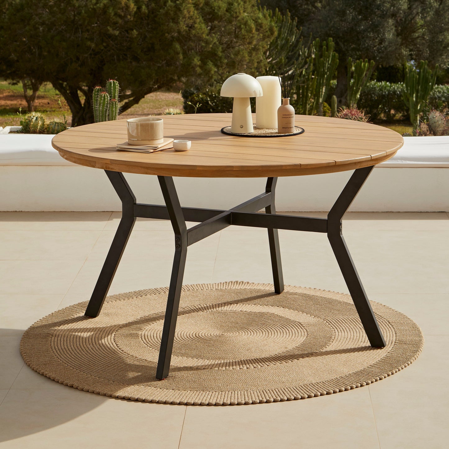 Ezra 4 Seater Round Wooden Garden Set with Ryder Clay Chairs - Laura James