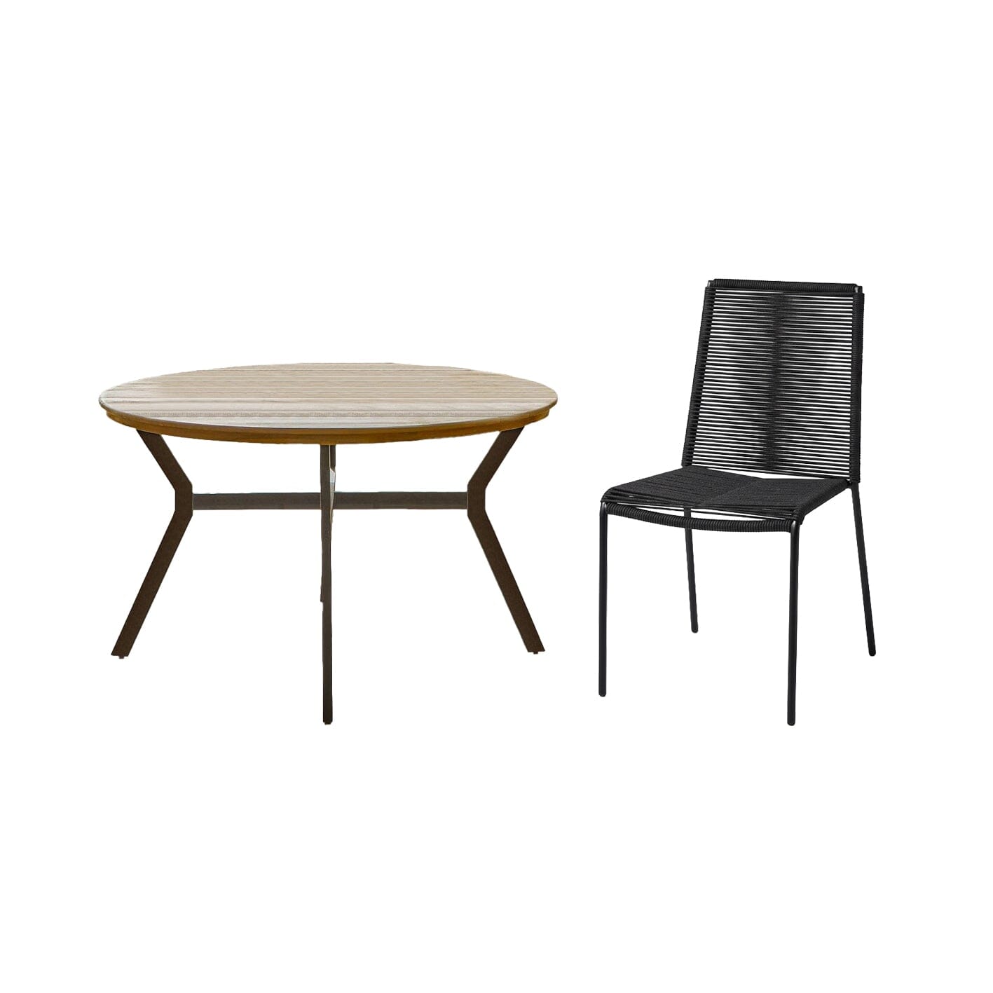 Ezra 4 Seater Round Wooden Garden Set with Ryder Black Chairs - Laura James