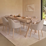 Sabina 160-240cm Whitewash Oak Extending Dining Table Set - 6 Seater - Freya Sand Dining Armchairs - Whitewash Oak Legs - Laura James 