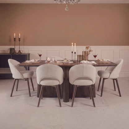 Bastian 220cm Coffee Brown Mango Wood Dining Table Set - 6 Seater - Marilyn Light Beige Boucle Dining Chairs -  Coffee Brown Mango Wood Legs - Laura James