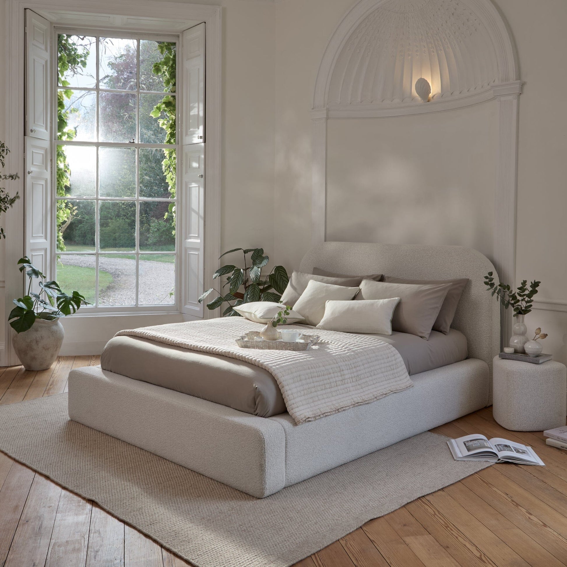 Farrah King Ottoman Bed - Oat Boucle - Laura James