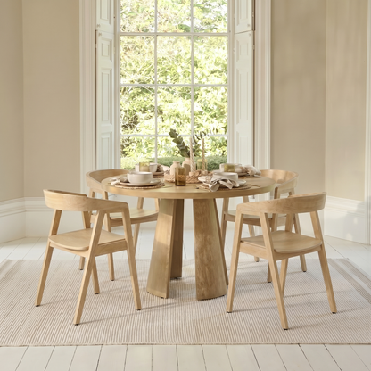 Farren Whitewash Oak Round Dining Table Set - 4 Seater - Ella Whitewash Oak Armchairs - Laura James
