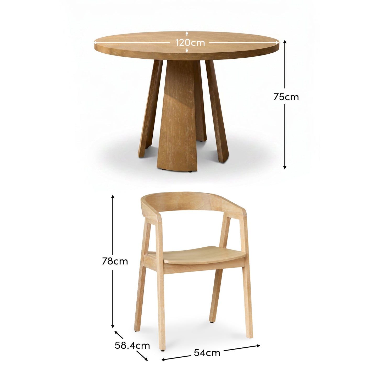 Farren Whitewash Oak Round Dining Table Set - 4 Seater - Ella Whitewash Oak Armchairs - Laura James