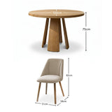 Farren Whitewash Oak Round Dining Table Set - 4 Seater - Freya Sand Dining Chairs - Whitewash Oak Legs - Laura James 
