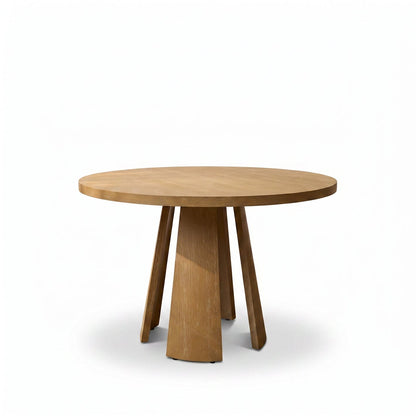 Farren Whitewash Oak Round Dining Table Set - 4 Seater - Freya Sand Dining Chairs - Whitewash Oak Legs - Laura James