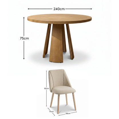 Farren Whitewash Oak Round Dining Table Set - 4 Seater - Freya Sand Dining Chairs - Whitewash Oak Legs - Laura James